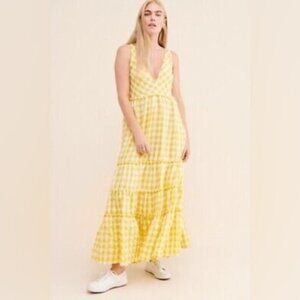 Free People Beach Club Maxi Dress Yellow White Gingham Plaid